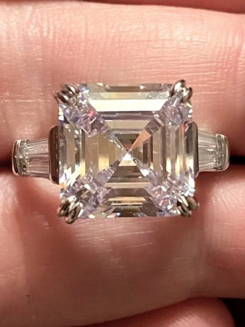 5.62ct Three Stones Setting Asscher Cut Created White Sapphire